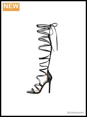 Gladiator Knee High Lace Up Criss Cross Strappy Stiletto Heel Sandals
